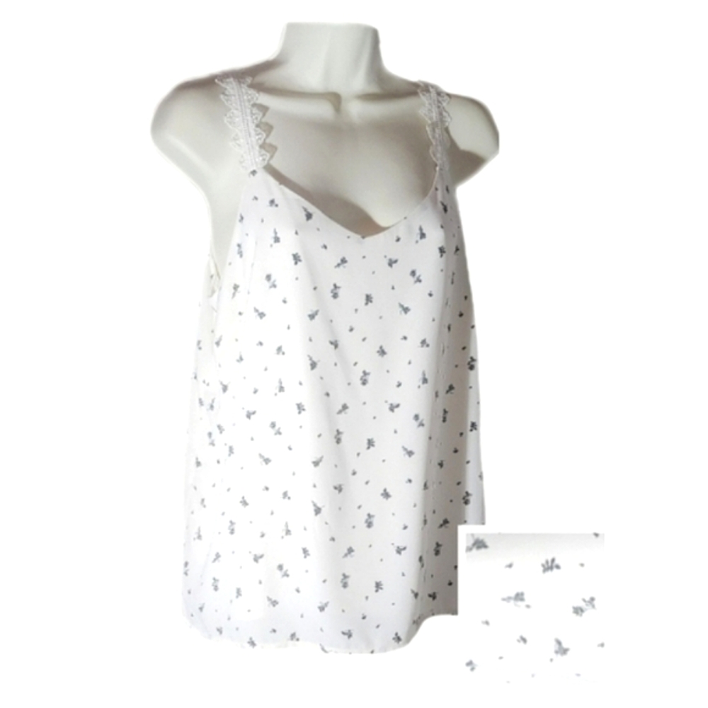 Nordstrom Rack Floral Lace Trim Lined Tank Top White Size M